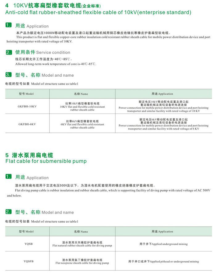 GKFB-6/10KV CEFBG YQSB低壓、控制、潛水泵及10kv抗寒、港口用扁型橡套軟電纜